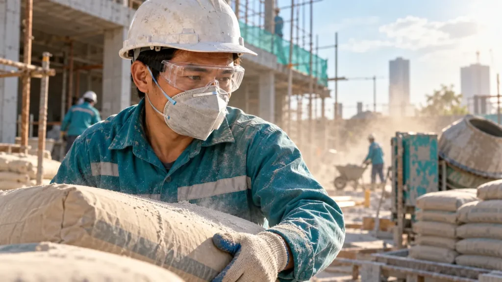 Bụi xi măng vào mắt ở công trường: vì sao không nên chỉ dụi cho hết cộm?