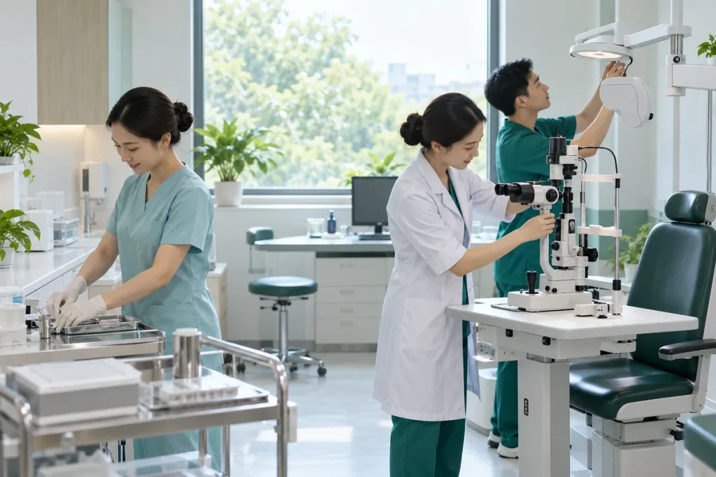 Ảnh minh họa nhân viên chuẩn bị phòng khám mắt